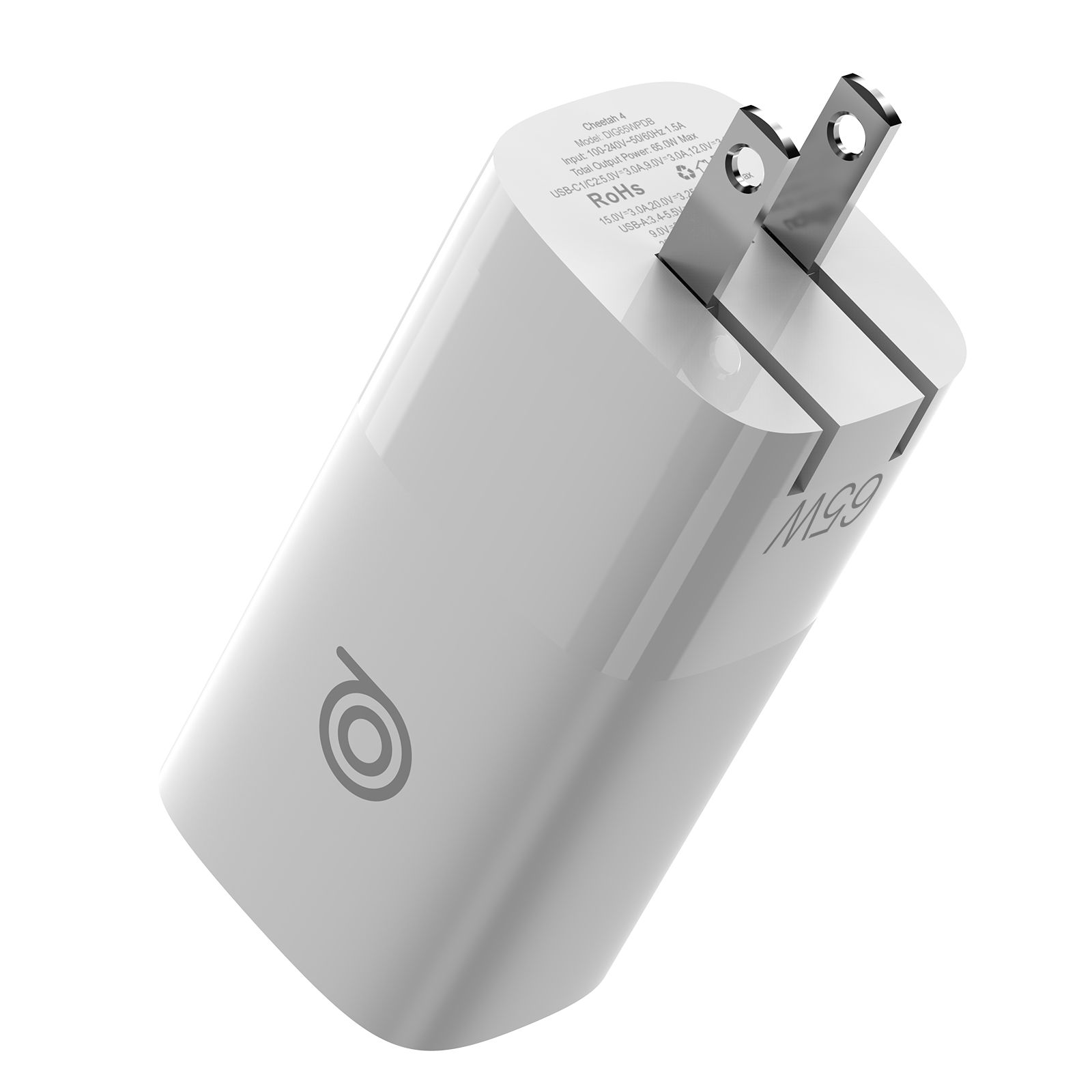 digifon Cheetah4 Superfast 65W Charger with Dual USB-C & Single USB-A Port- White