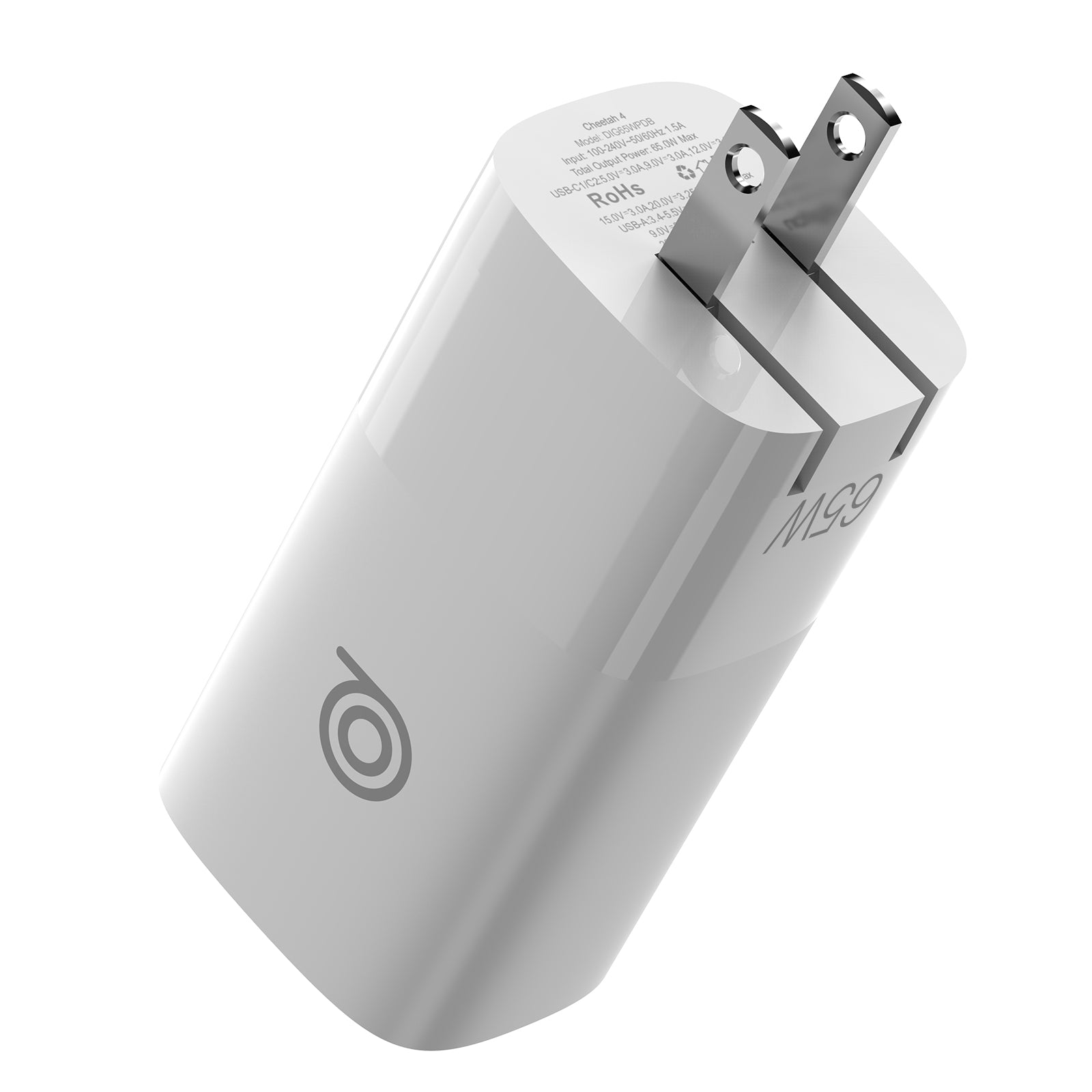 digifon Cheetah4 Superfast 65W Charger with Dual USB-C & Single USB-A Port- White