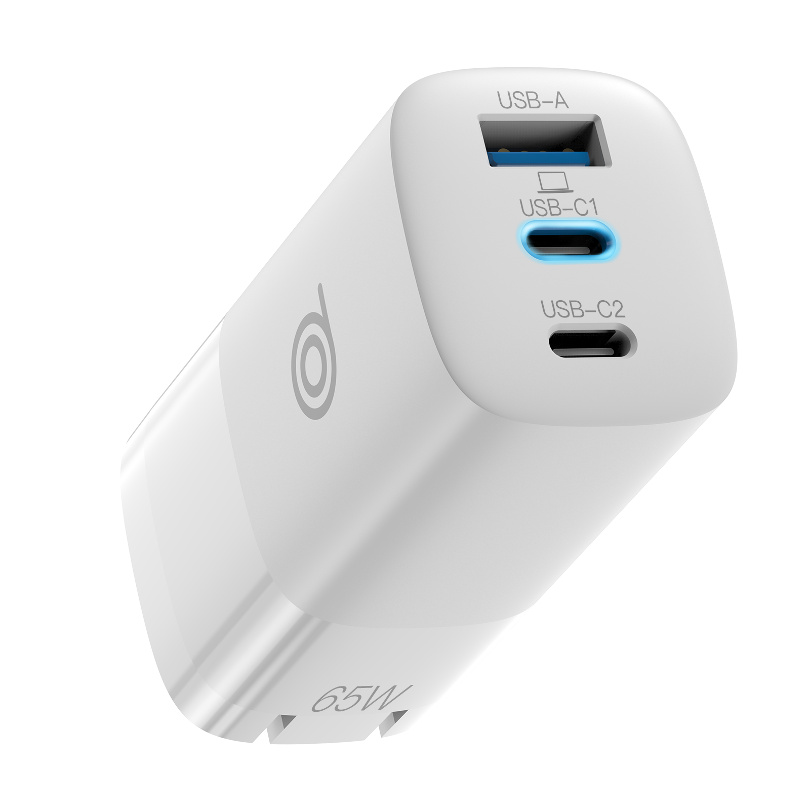 digifon Cheetah4 Superfast 65W Charger with Dual USB-C & Single USB-A Port- White